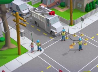 Emergency workers blocking off street traffic.